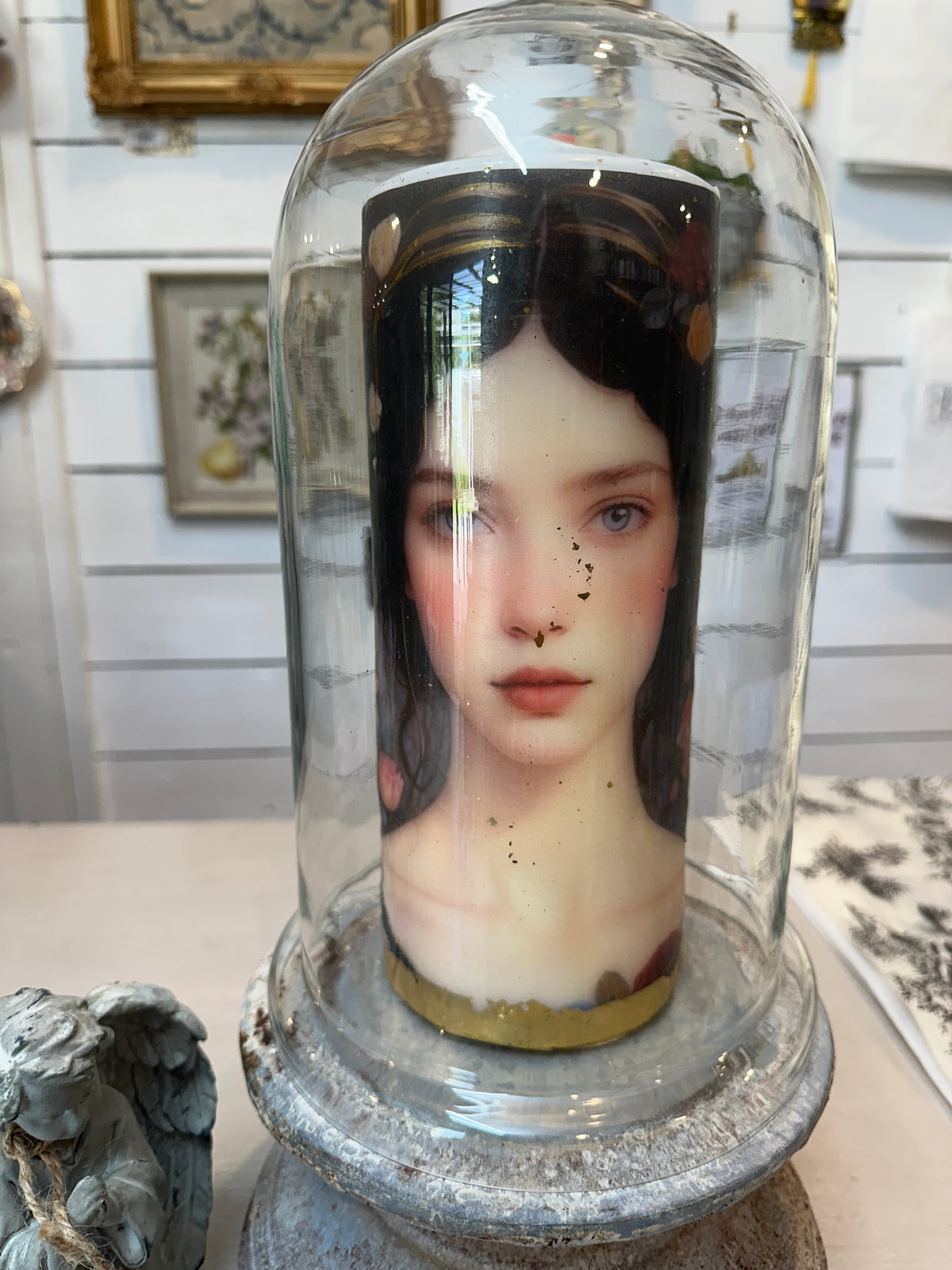 Rustic Base Tall Cloche glass dome