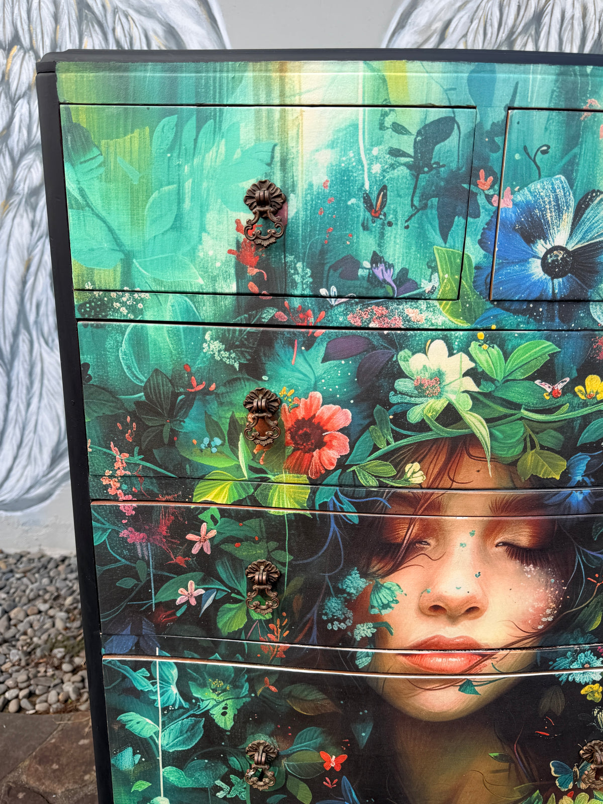Lila II Botanical Black Noir Decoupage Tallboy 