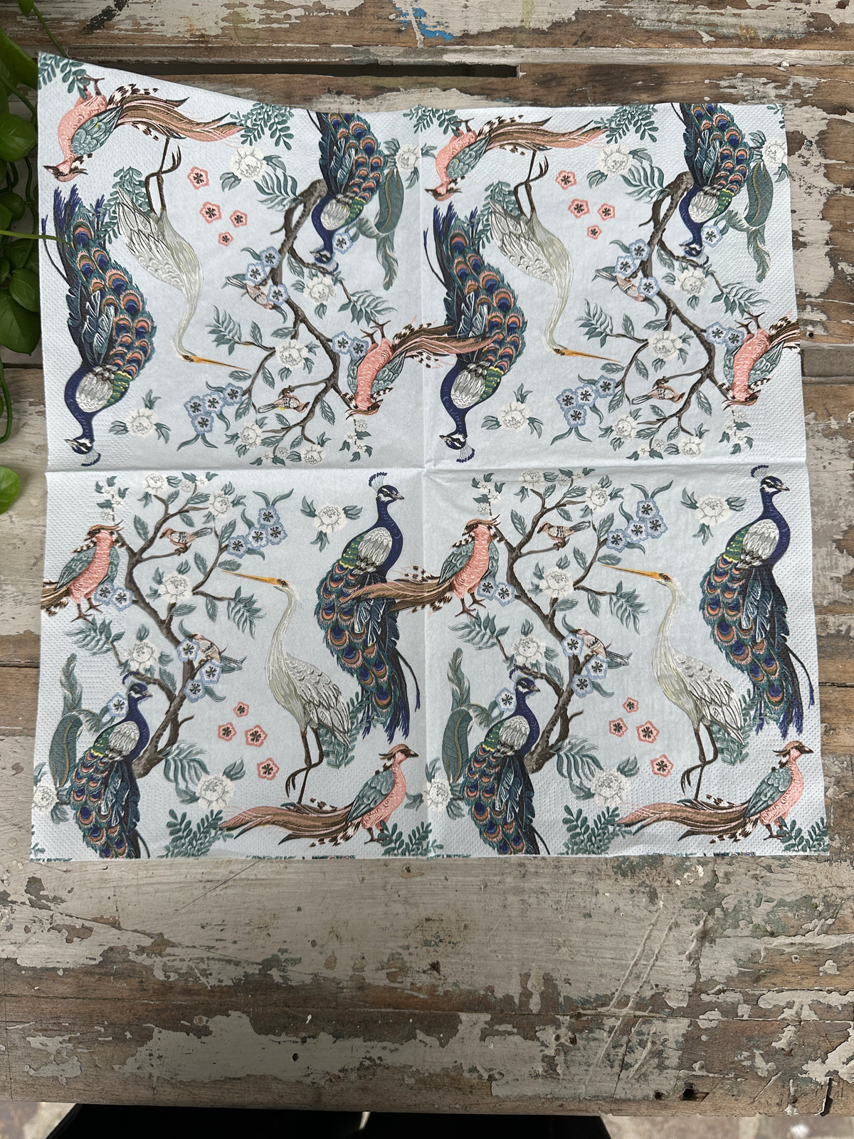 Peacocks & Heron in Garden Blue Napkin for Decoupage