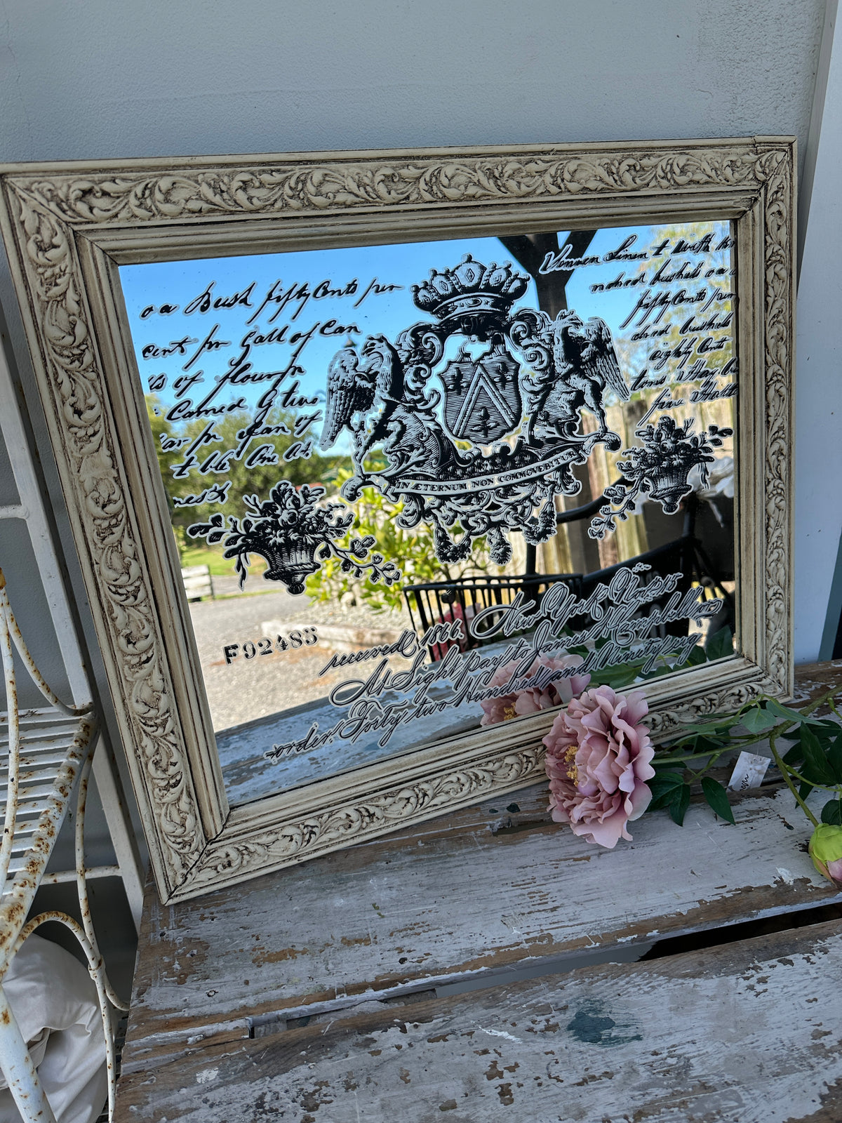 Rustic French Cream Mirror with Typography large