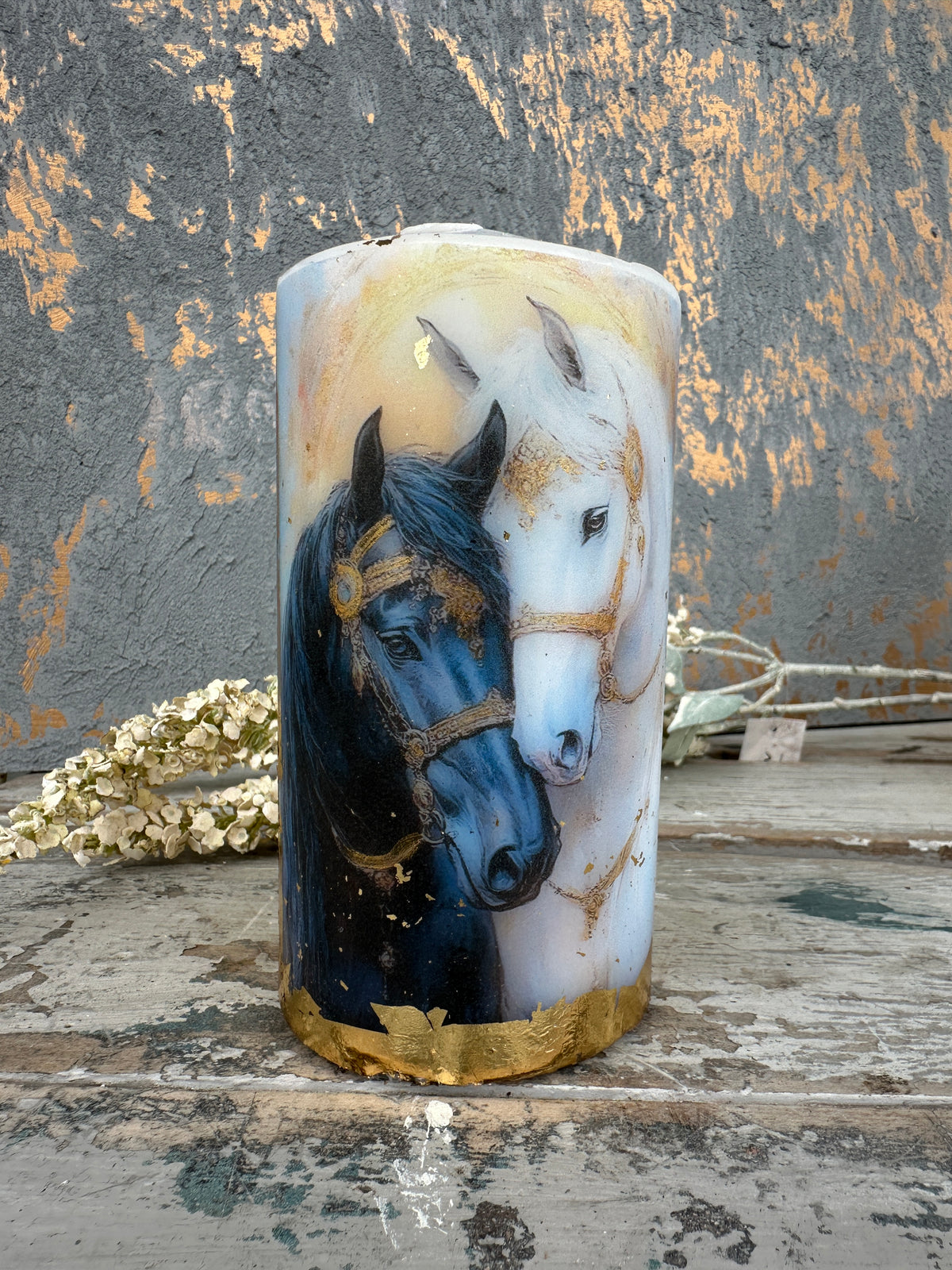 Black & White Horses Candle Small