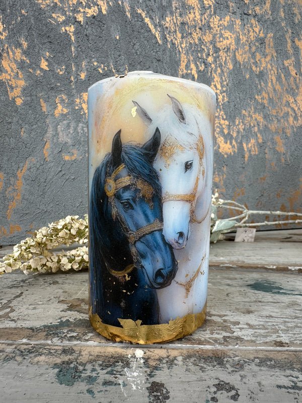 Black & White Horses Candle Small