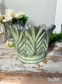  galvanised metal leaf planters 