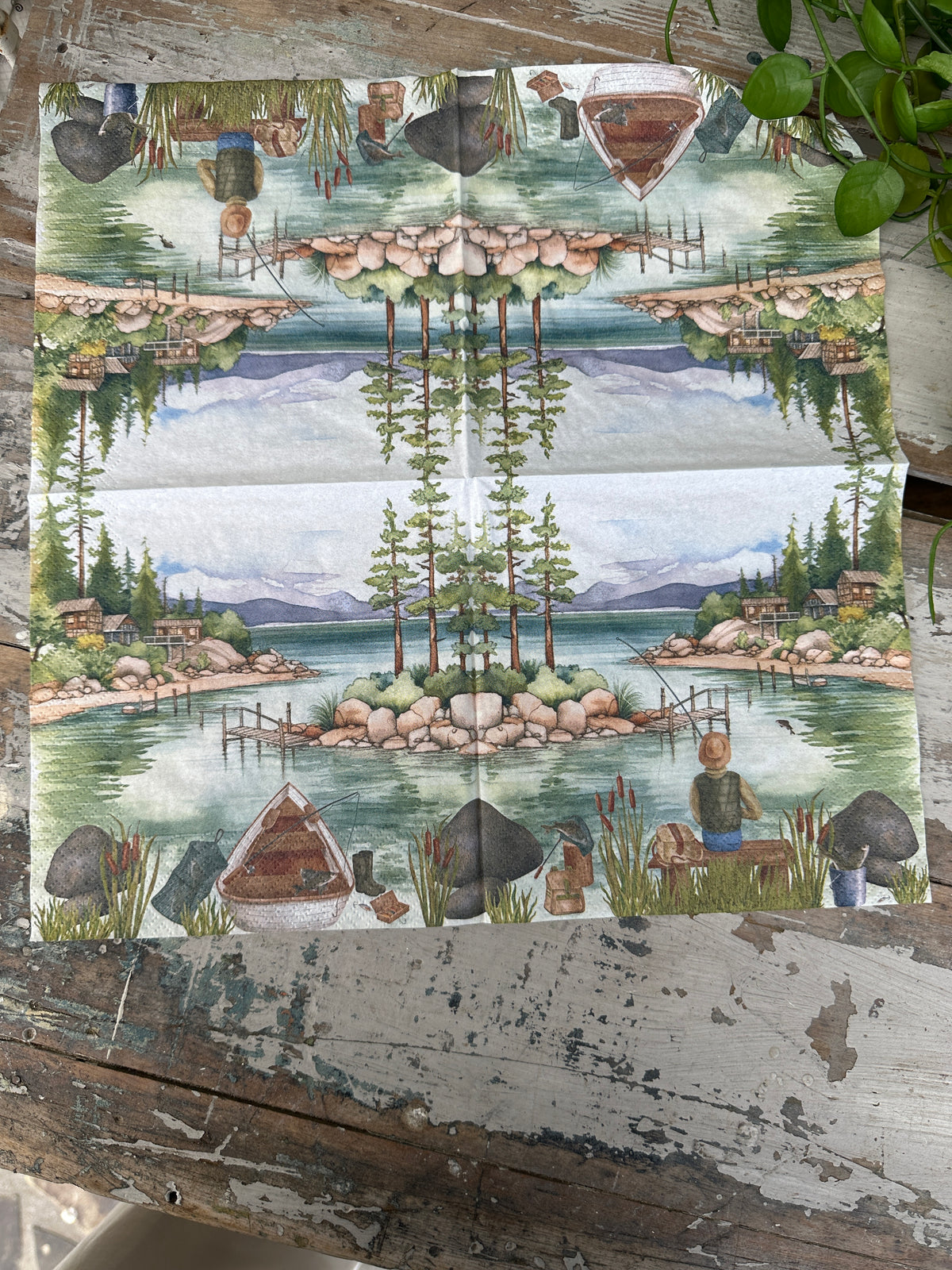 Lakeside Fishing Napkin for Decoupage