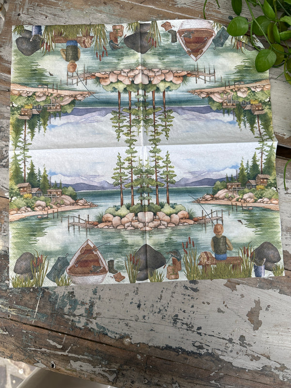 Lakeside Fishing Napkin for Decoupage