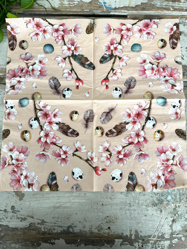 Sakura feathers & eggs Napkin for Decoupage