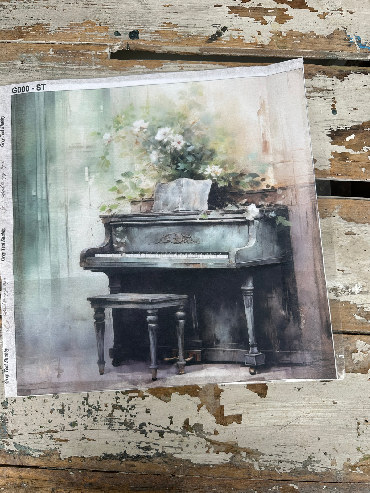 Shabby Teal Piano Square Paper for Decoupage