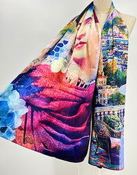Frida Peacock Brights Scarf & Artwork I The Villa Collection