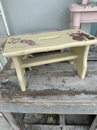 Deep Cream wood riser stool with Florals