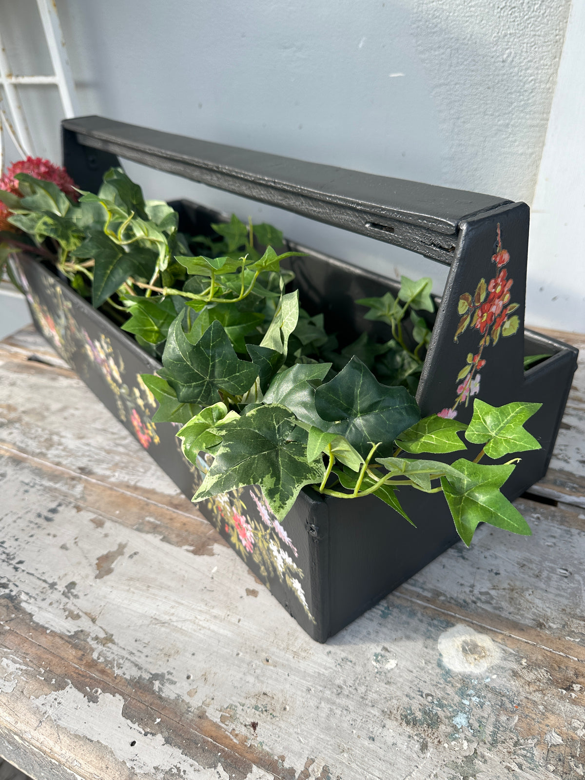 Very large wooden Tote with floral details