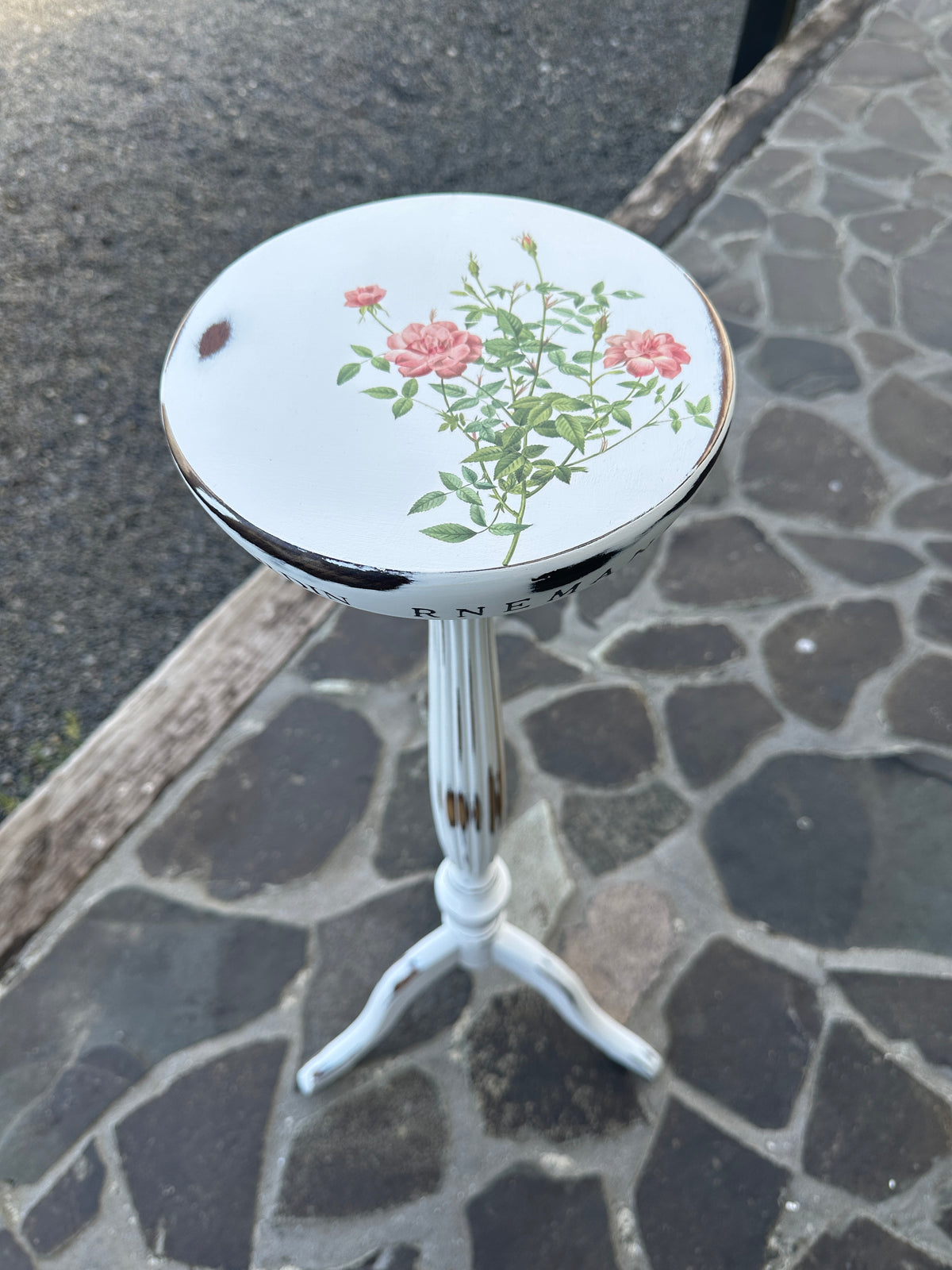 Tall Wooden Stand White & Floral