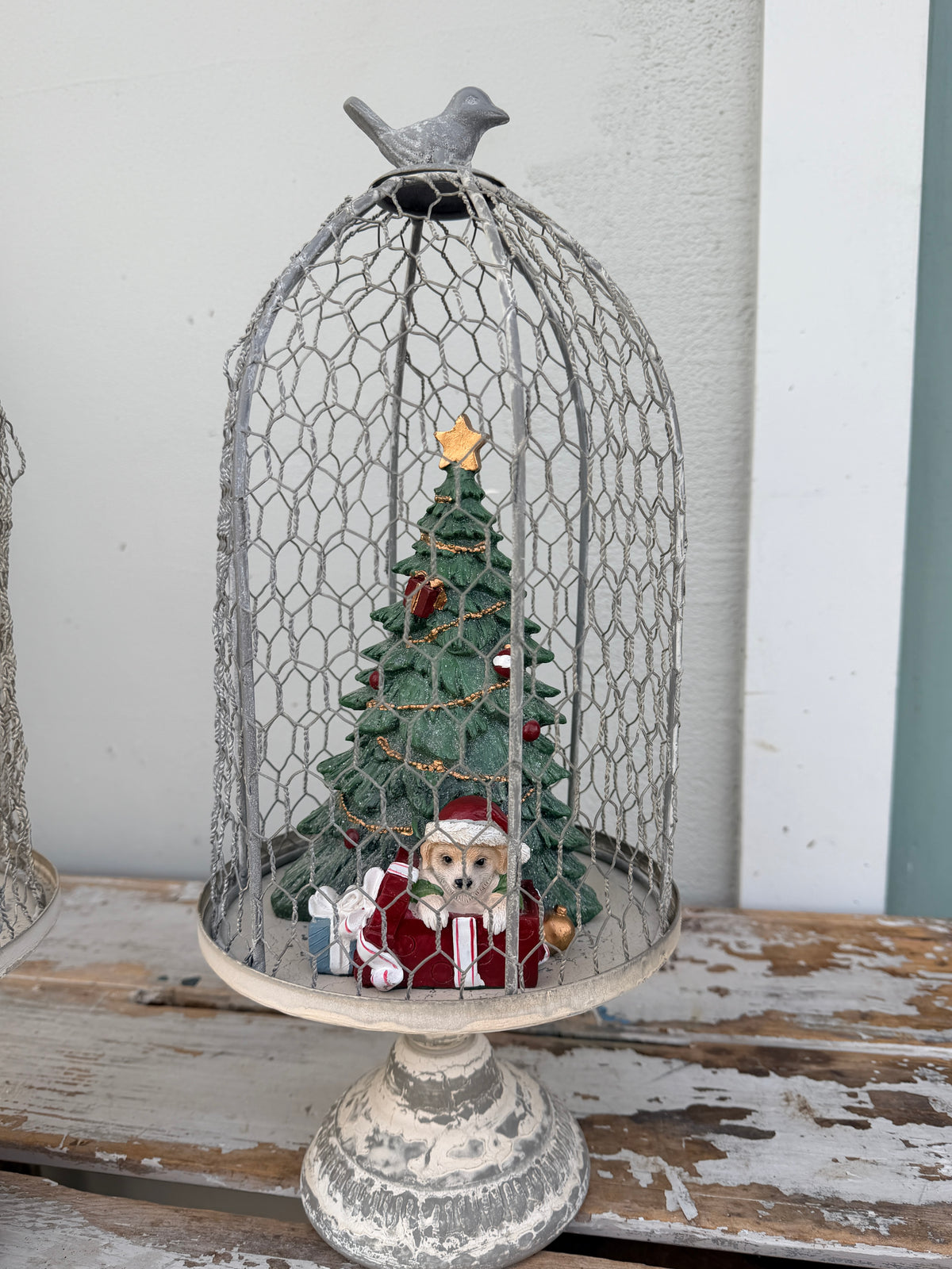 Antique Iron Metal Cloche w Bird