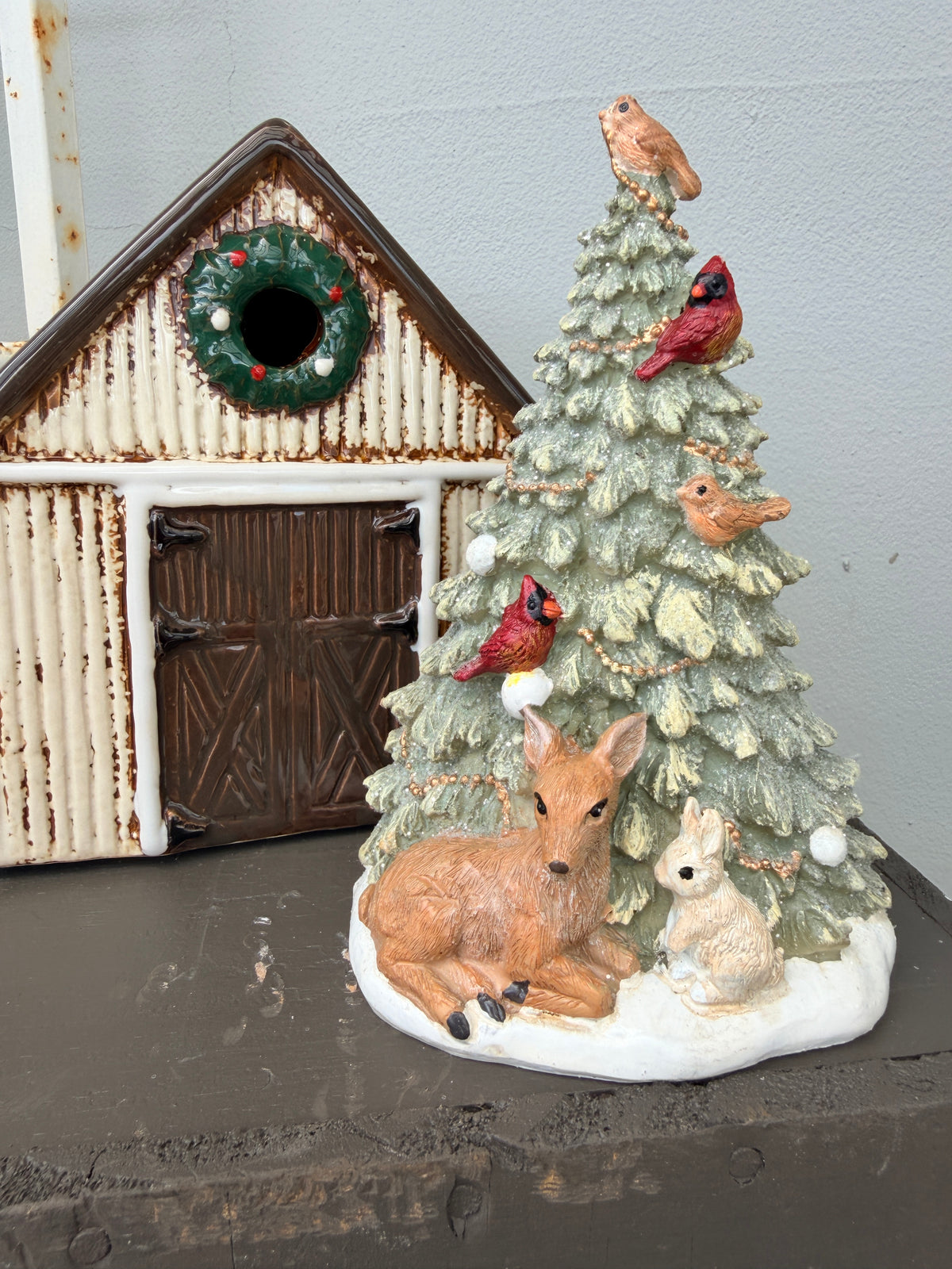 Christmas Tree Classic Green w Deer and Birds