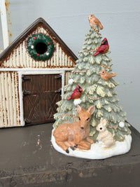 Christmas Tree Classic Green w Deer and Birds