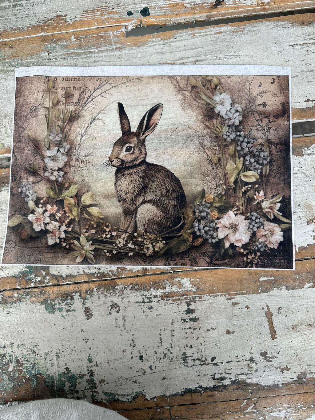 Bunny in Neutral Wreath Paper for Decoupage A4