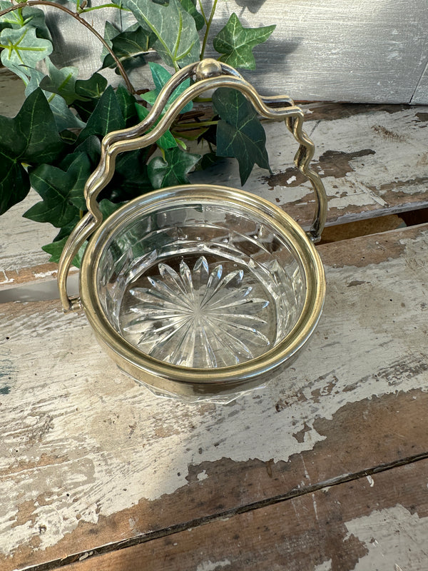 Art Deco pressed glass silver trimmed snack or bon bon bowl