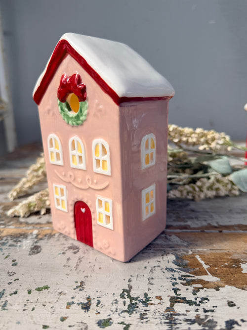 Light Up Ceramic House Pink