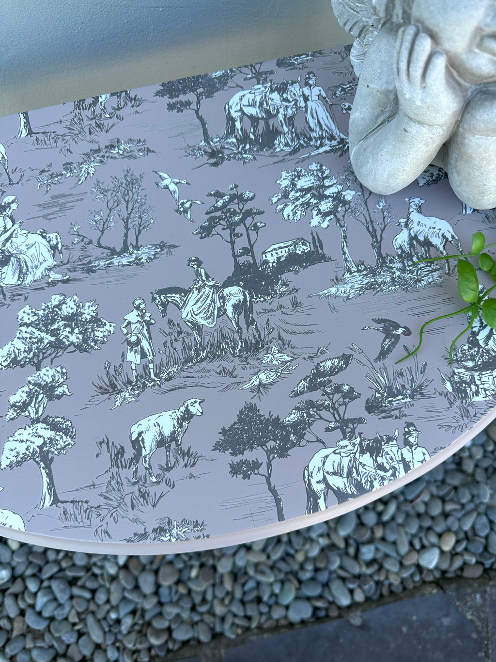 Simple Demi Lune table in Toile and Izabellars Room