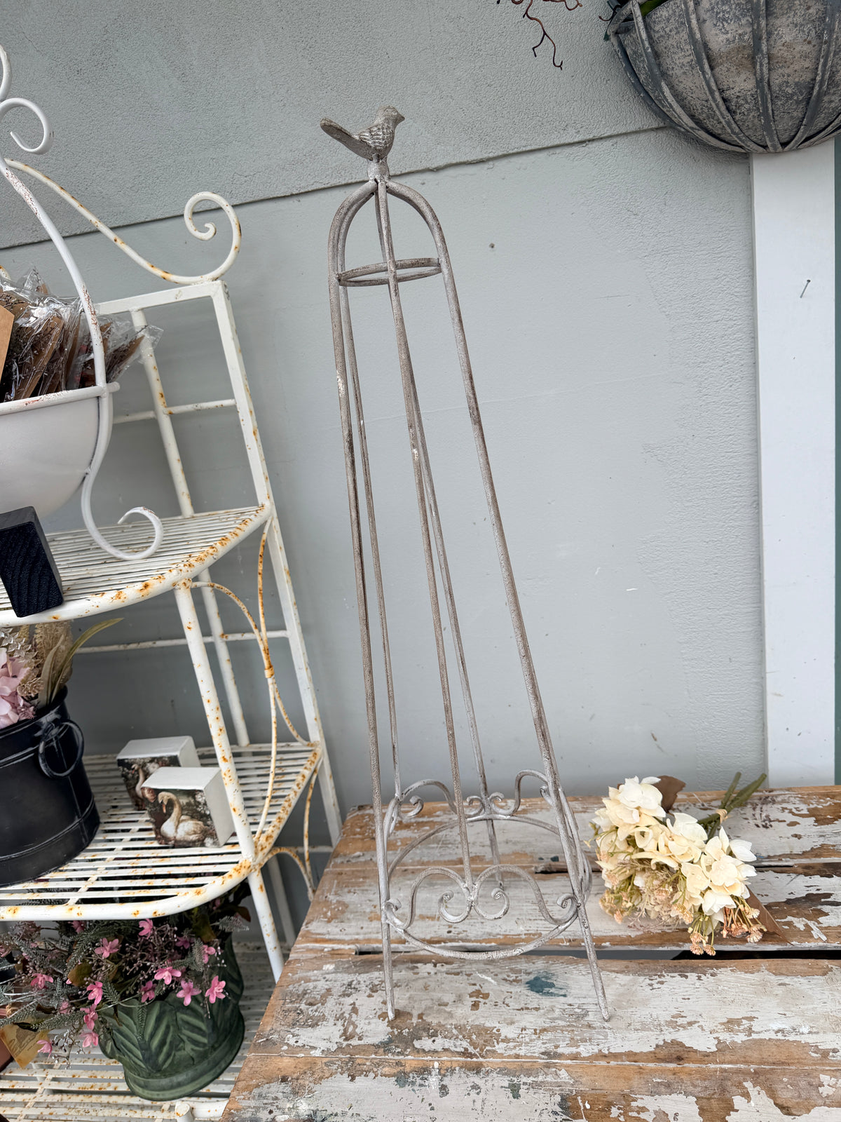 Tall Metal Garden Obelisk with Bird