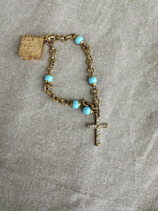 Decor prayer beads Turquoise & Gold w book