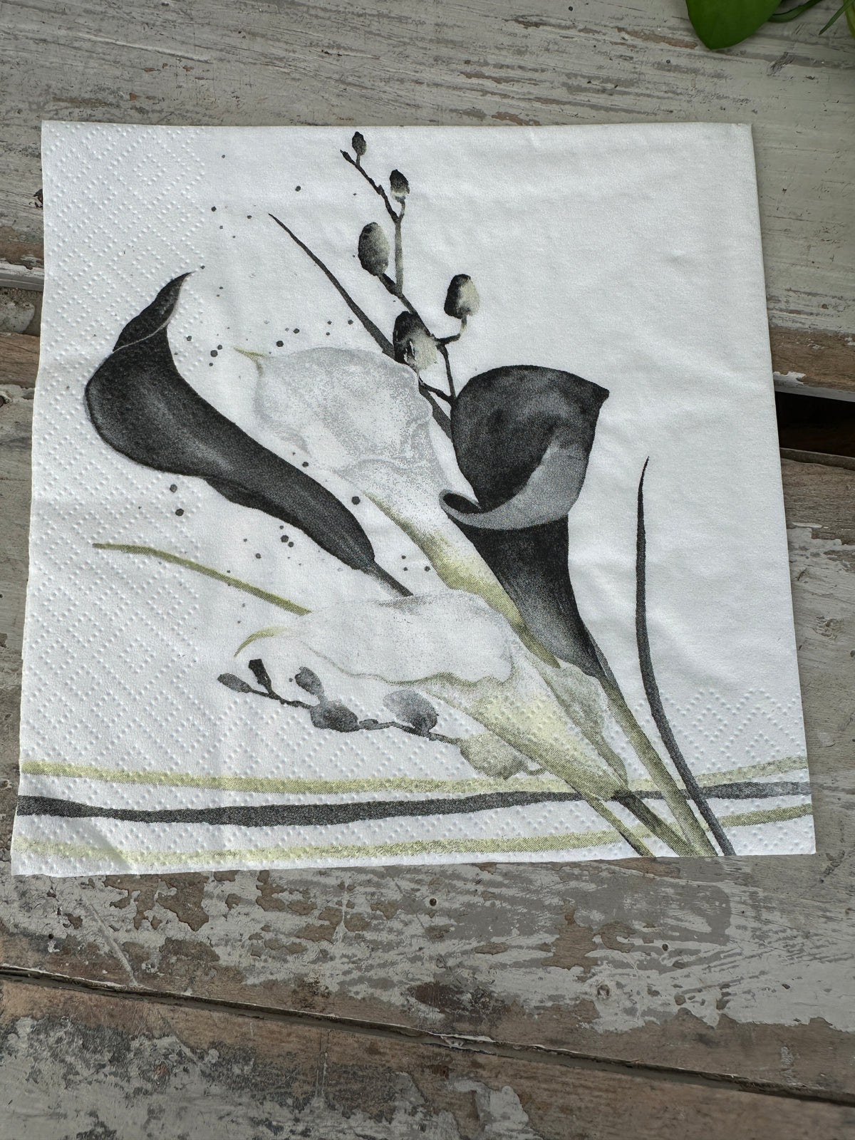 Black & White Calla Lily Napkin for Decoupage