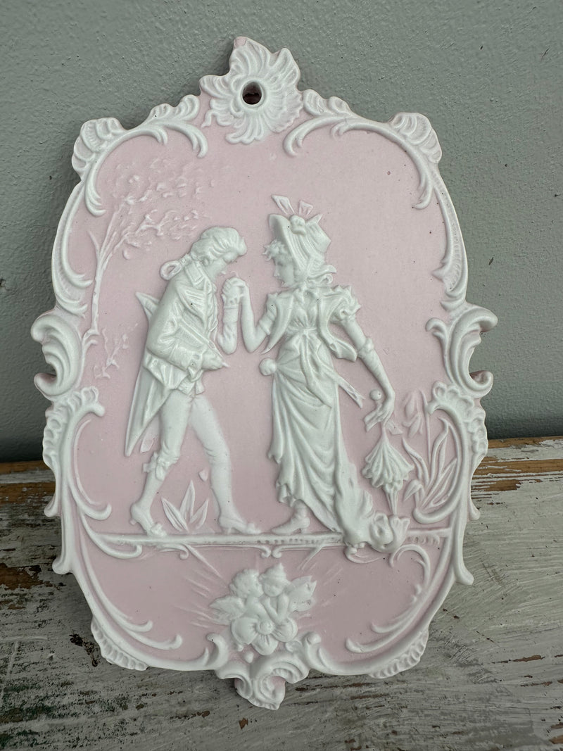 Victorian Lover Pink Plaque Left Hand- like Wedgewood Jasperware