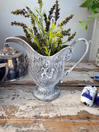 Vintage Metal Jug with Whitewash