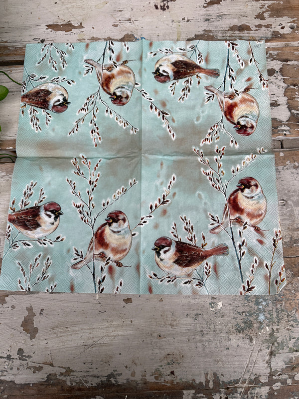 Bird Winter Melody blue/grey Napkin for Decoupage
