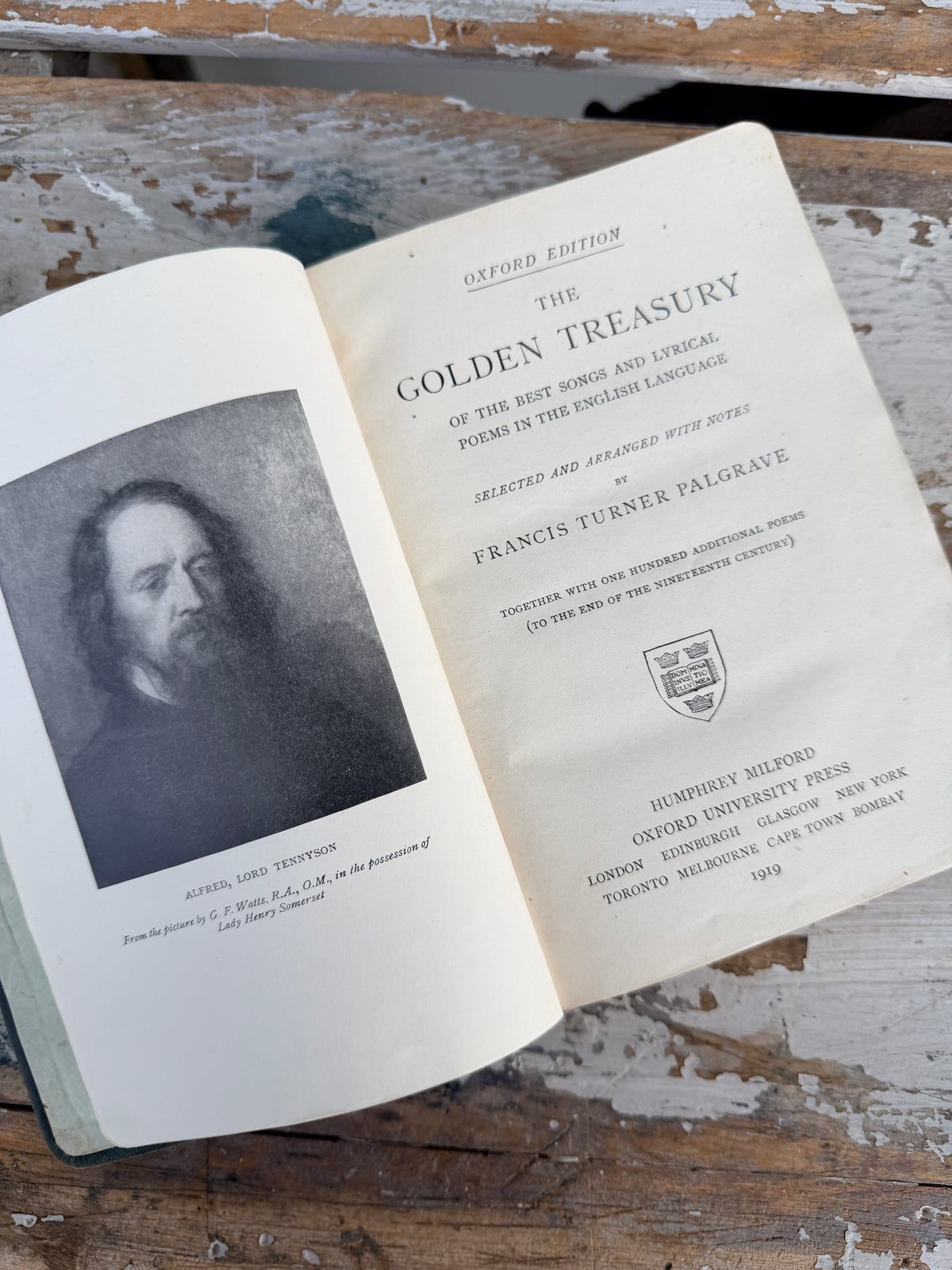 1919 Antique Poem Book the Golden Treasury by Palgraves leather cover
