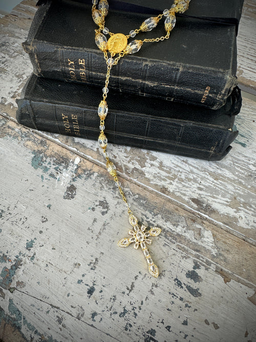 Decor prayer beads longer in clear and gold rosary