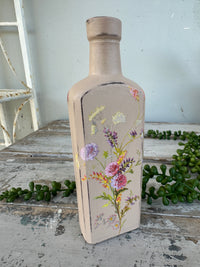 Painted bottle Moa w bright florals and writing