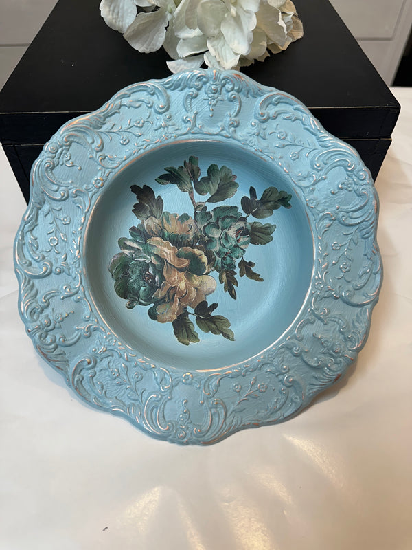 Blue with Floral silverplate dish