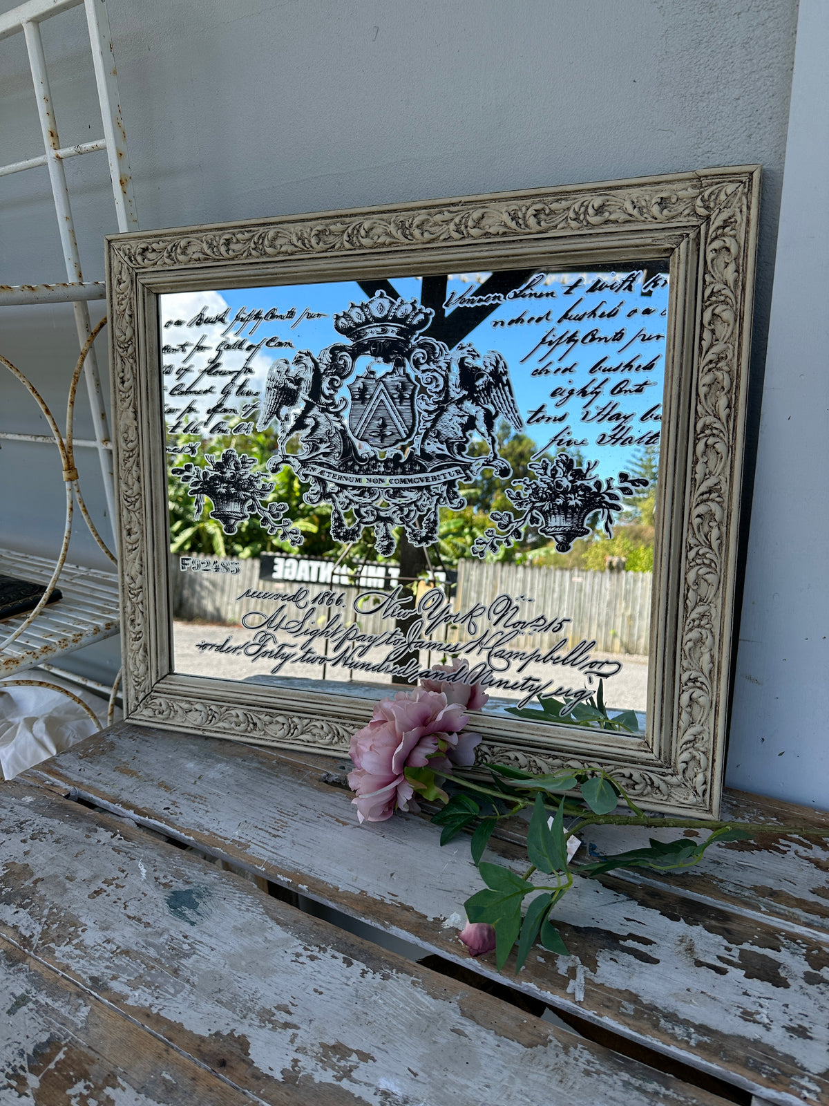 Rustic French Cream Mirror with Typography large