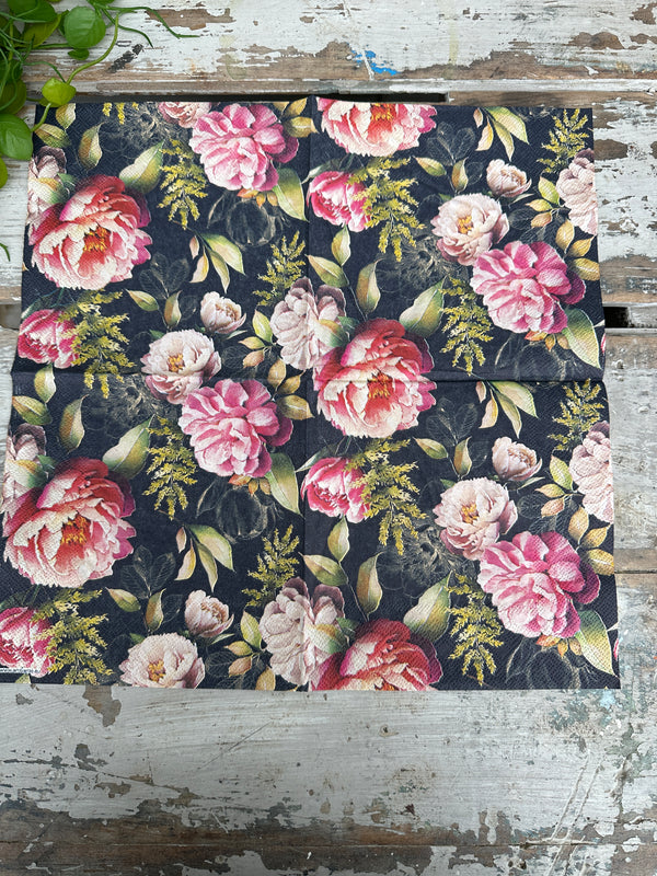 Peonies composition Black Napkin for Decoupage