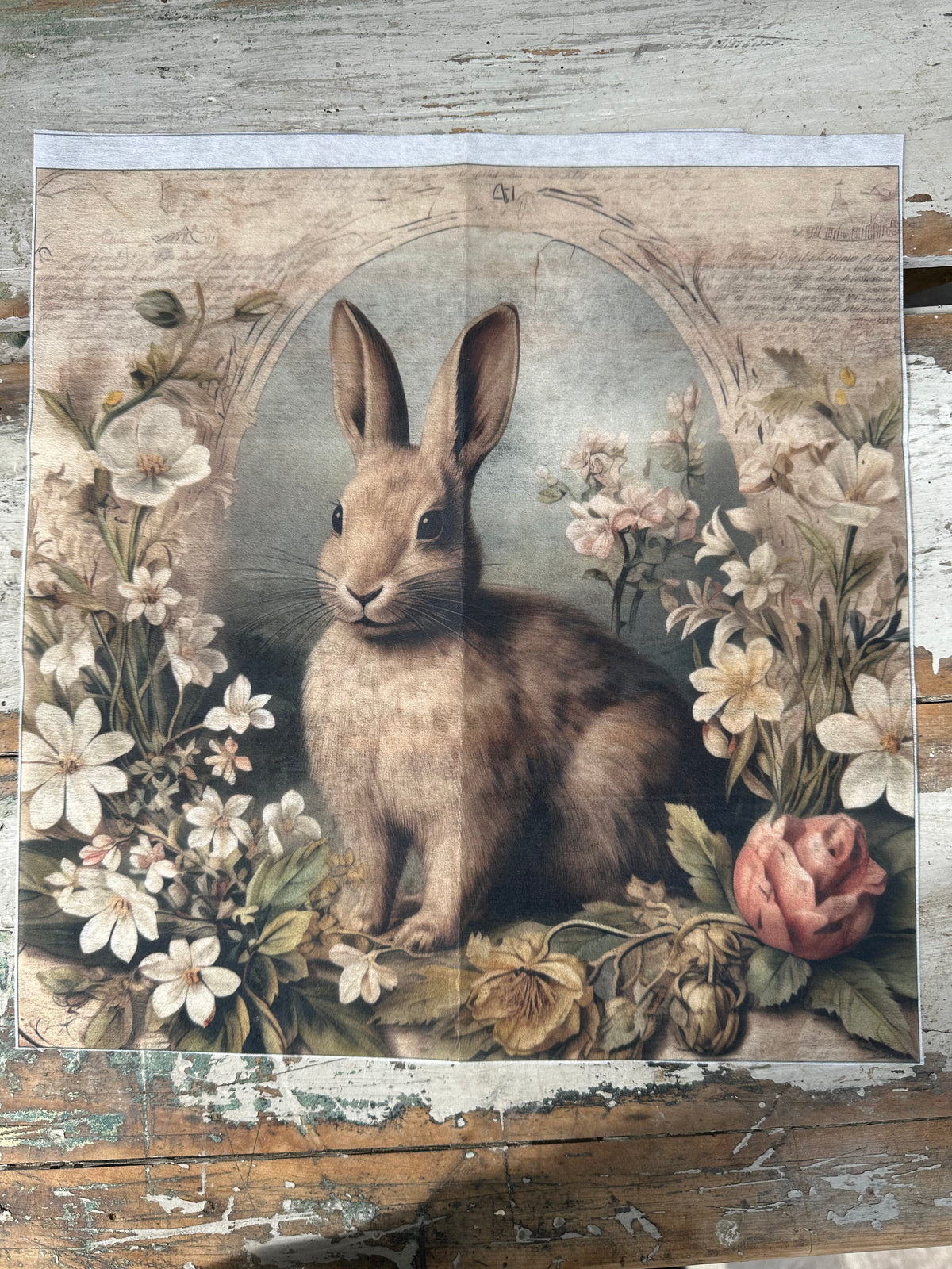 Bunny in Floral Wreath Paper for Decoupage Square
