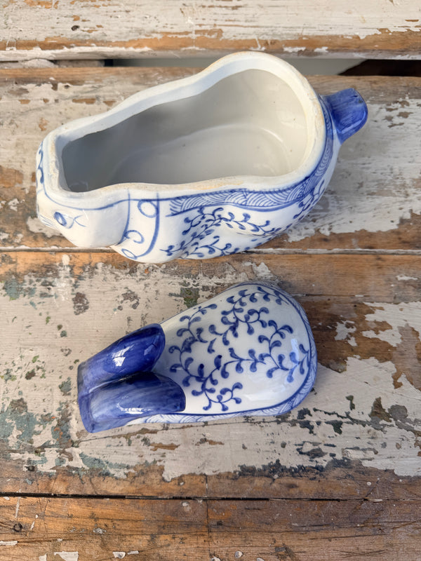Blue & White Chinoiserie Rabbit bowl with lid
