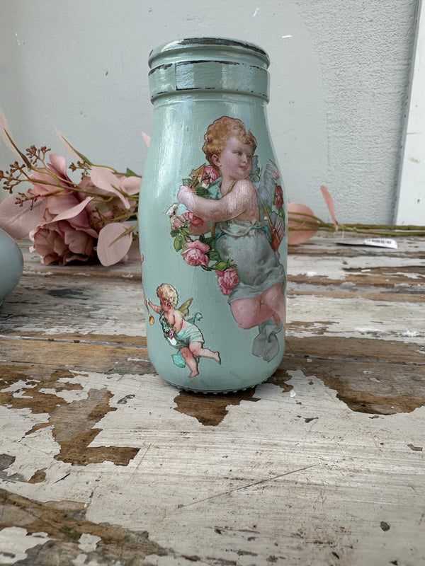 Painted glass cream bottle French Eggshell & Cherubs