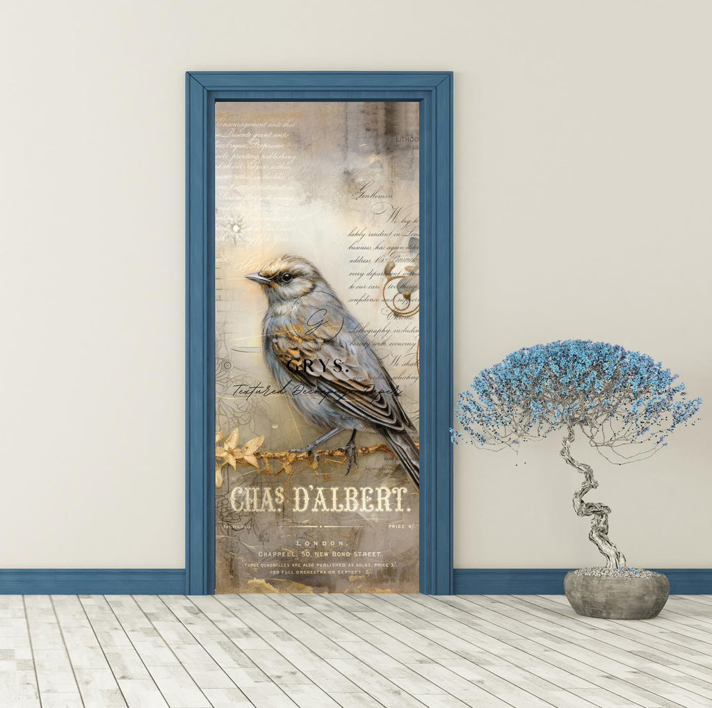 Door Beautiful Grey Bird Paper for Decoupage