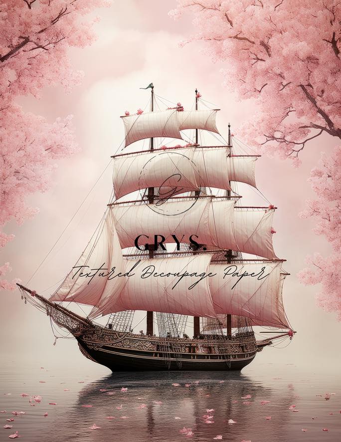 Pink Ship Paper for Decoupage A3