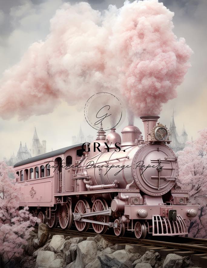 Pink Train Paper for Decoupage A3
