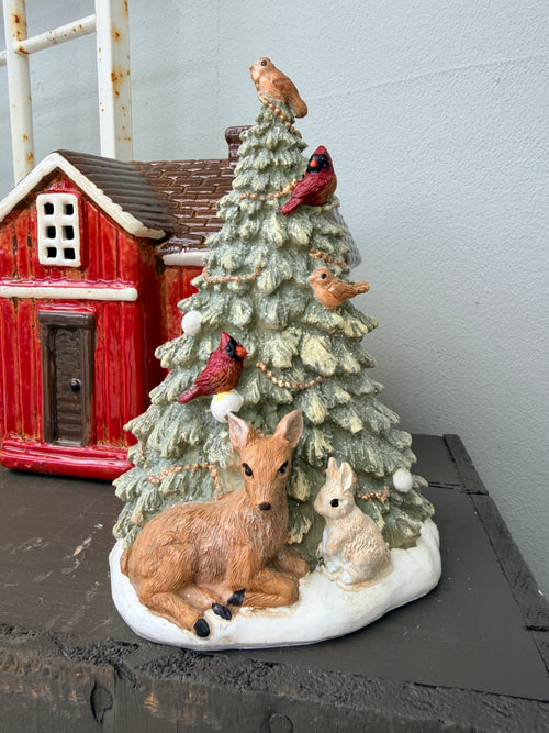 Christmas Tree Classic Green w Deer and Birds