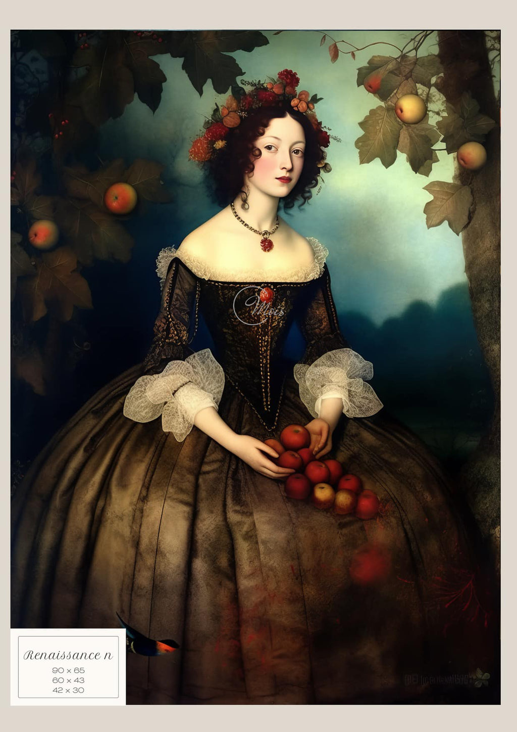 Renaissance Woman with apples Paper for Decoupage A1