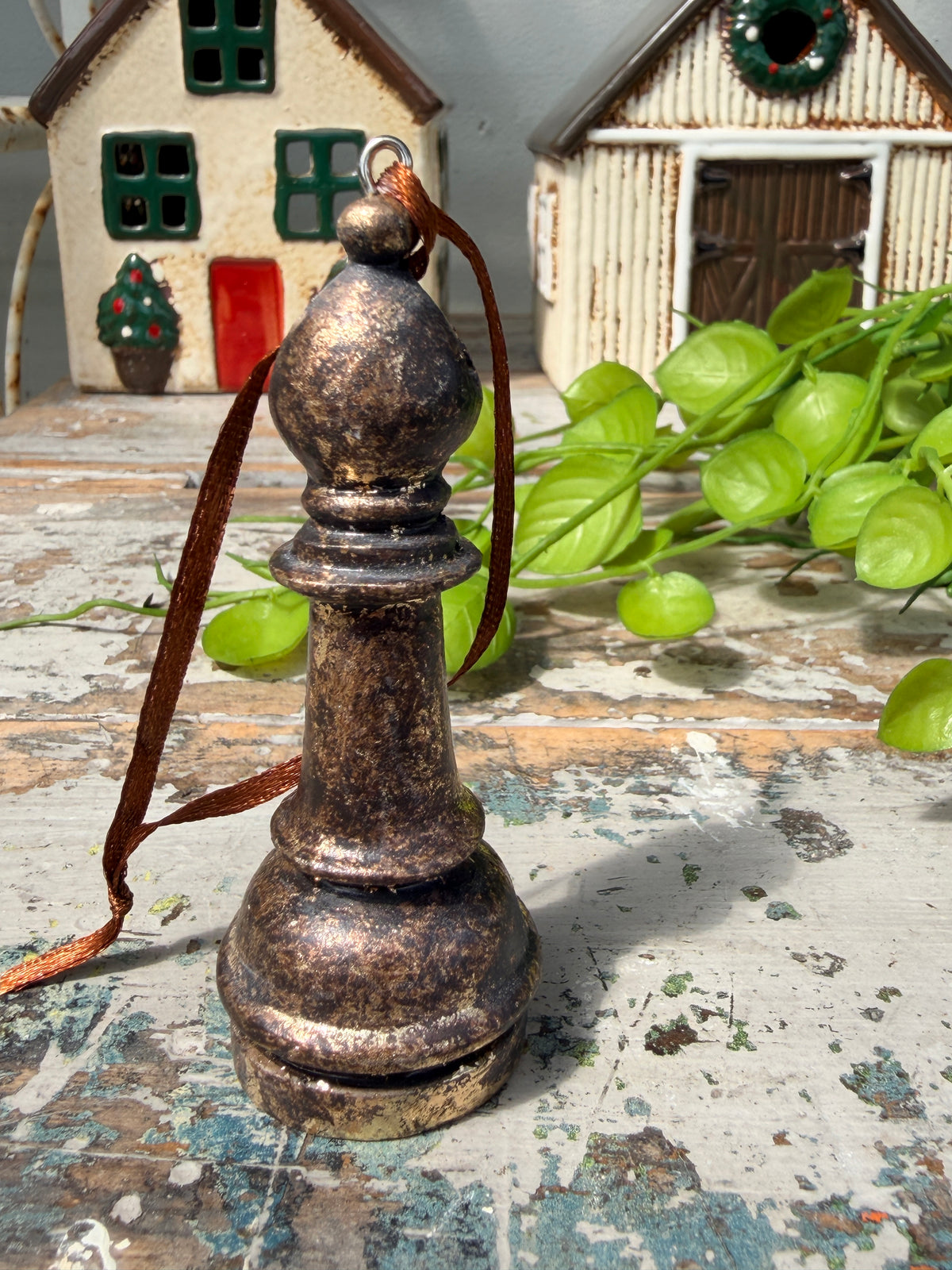 Hanging Chess Piece in Rustic Bronze for christmas tree