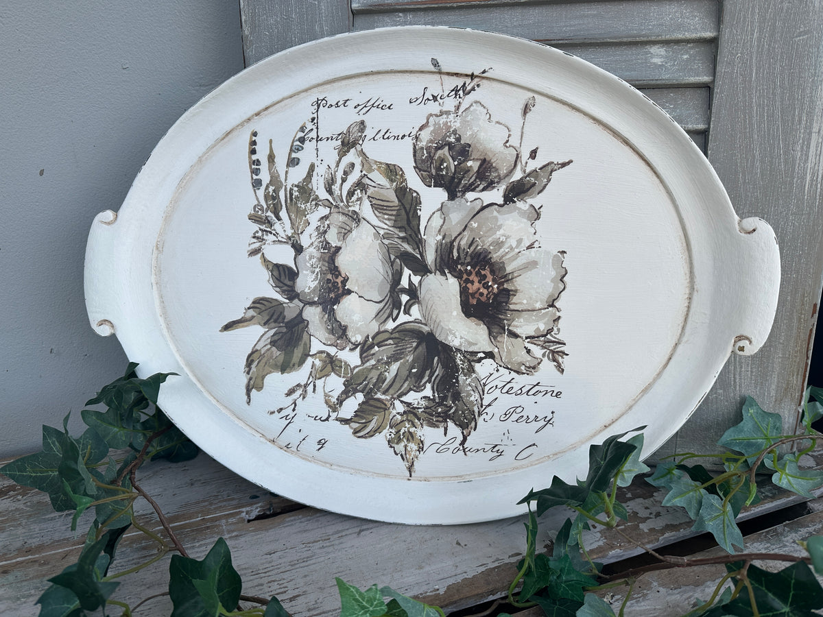 Shabby Chic White Oval Tray