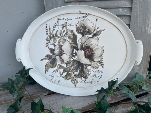 Shabby Chic White Oval Tray