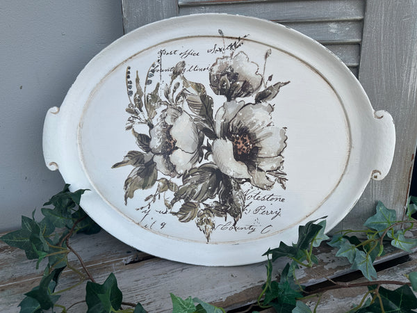 Shabby Chic White Oval Tray