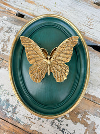 Golden Butterfly Forest Green Wall Art