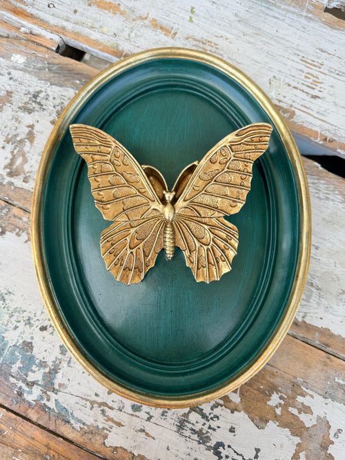 Golden Butterfly Forest Green Wall Art