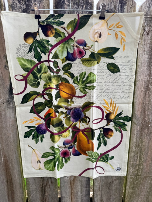 Tea towel Fig & Pear w Script Michel design works