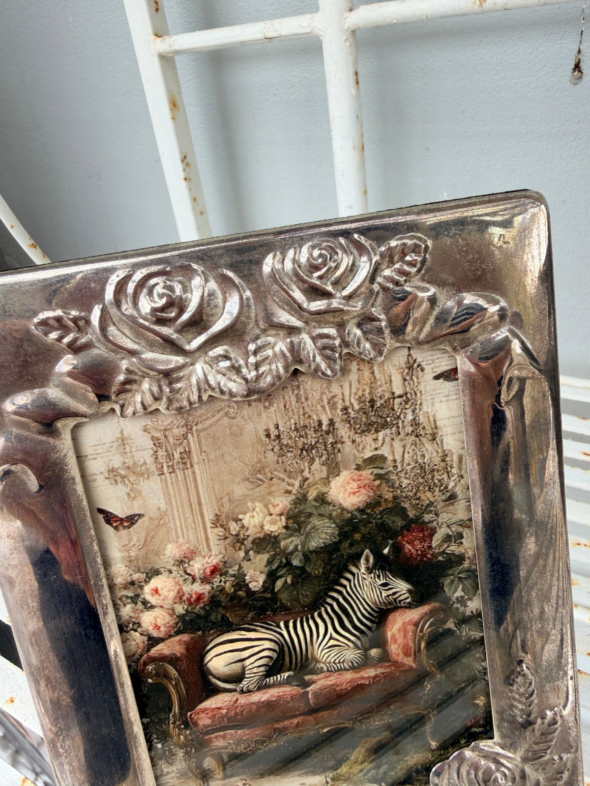 Silverware Rose Picture Frame with Zebra
